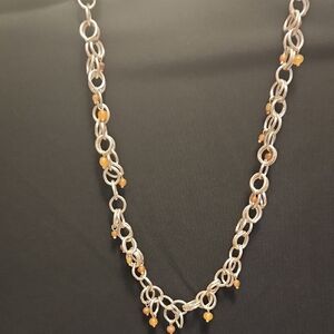 Monet Silver Chunky Chain Link Necklace With Dangling Beads